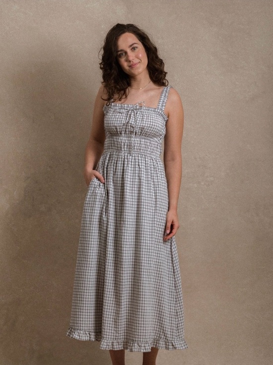 Neuflora Dresses & Skirts - Gingham Smocked Maxi Dress in gray and White